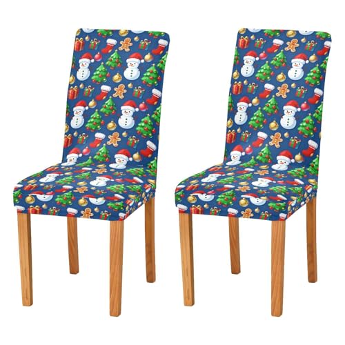 JUNZAN Christmas Snowmans Chair Covers for Dining Room Navy Blue Stretch Parsons Chair Slipcovers Dining Chair Cover Set of Washable