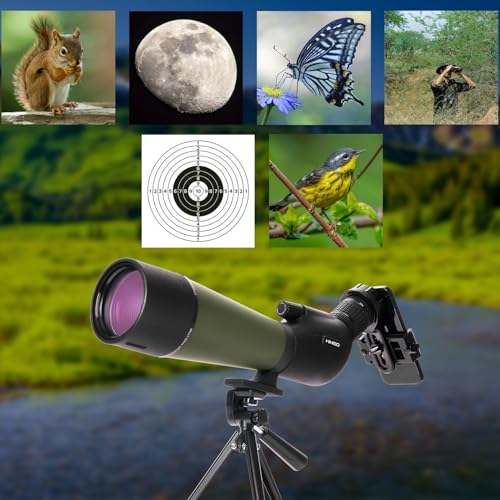 Image of HINISO Spotting Scope 20-60x80 HD with Single Focus,Phone Holder,Tripod Stand & Carry Bag BAK4 Prism, Fog & Waterproof High Power Telescope for Long Distance, Bird Watching, Stargazing,Target Shooting