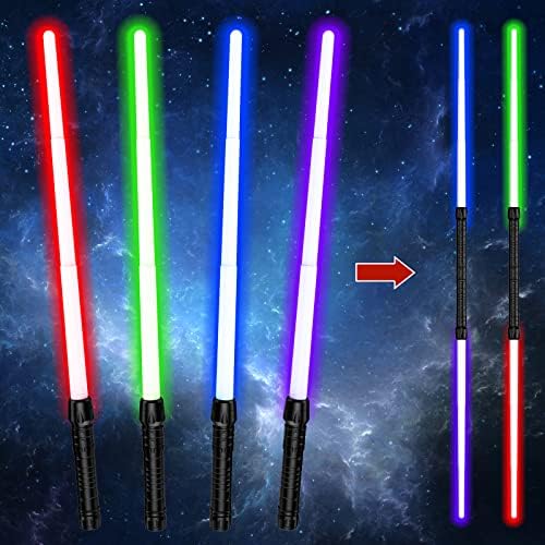 Light Up Saber, 4 Packs Light Sabers for Kids with FX Sound (Motion Sensitive), Expandable Light Swords Set for Halloween Party Kid Gift, Galaxy War Fighter Warriors, Christmas Birthday Present