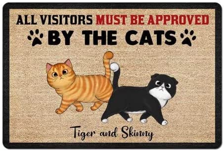 PrimeStore Personalized All Visitors Must Be Approved by The Cats Doormat Gifts for Cat Owner Lover Funny Housewarming Door Decor Welcome Indoor Outdoor Home Decoration