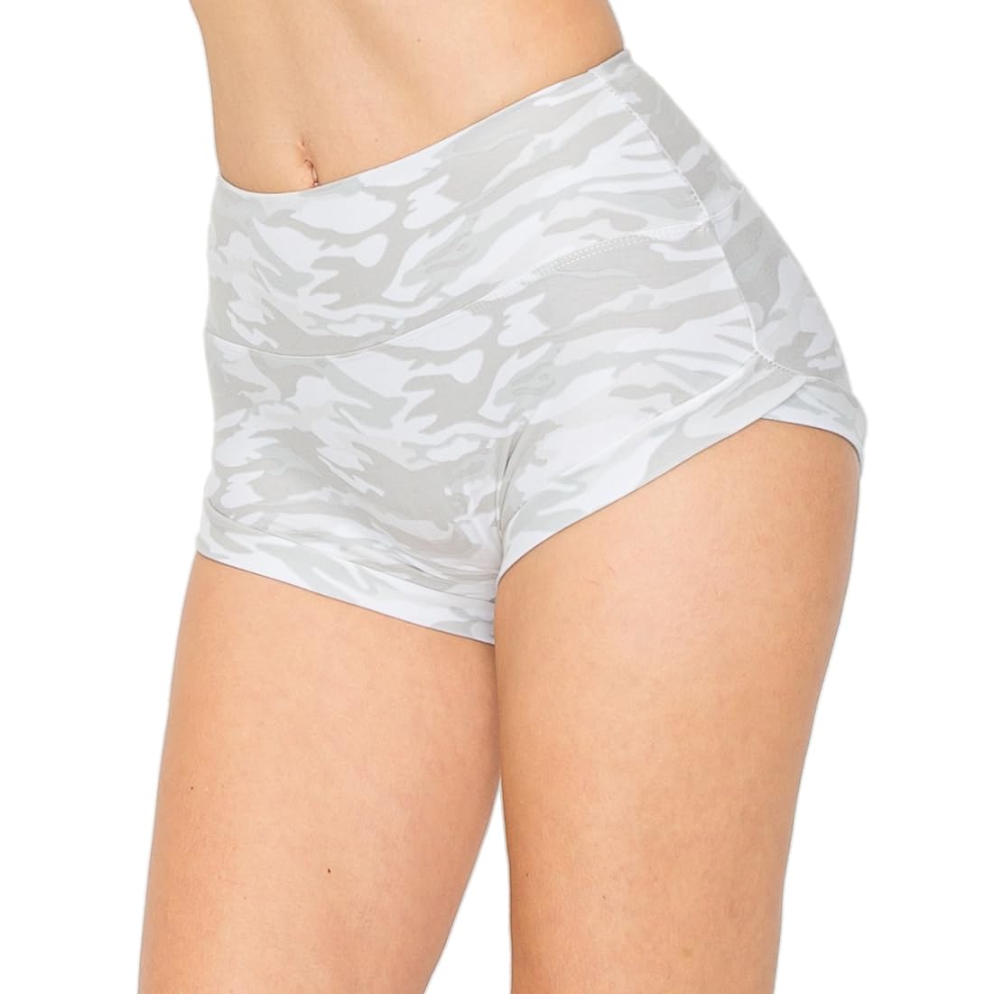 ALWAYS Women's Super Soft Casual Yoga Workout Shorts with Hem 143 White Camo XL