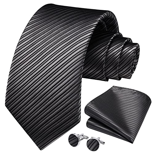 Image of HISDERN Mens Ties Set Stripe Plaid Ties for Men and Pocket Square Cufflinks Formal Silk Necktie Wedding Business
