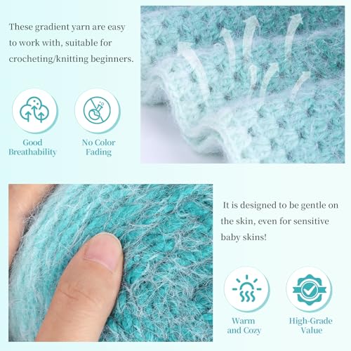 Image of Aeelike Ombre Yarn for Crocheting, 4 PCS Colorful Gradient Yarn #4 Medium, Each 190g(6.7 oz) 400m(437.5 Yards) 71% Acrylic 29% Nynon, Soft Cake Crochet Yarns for Blanket, Scraves, Sweaters, Color H