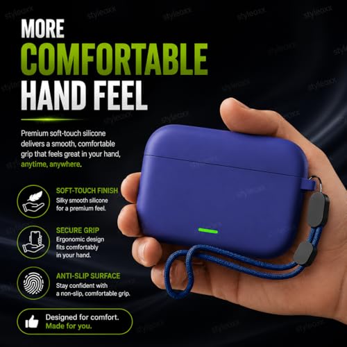 Image of Anvique Silicone Case Cover for Realme Buds T500 Pro, Shockproof Protective Earbuds Cover with Keychain Hook, Anti-Scratch Soft Silicone Skin, Full Body Protection Case (Blue Lanyard)