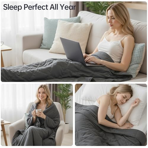 Image of HCOIW Weighted Blanket for Adults 15 LB 48 inch x 72 inch Queen Size Heavy Blanket | Weighted blanket featuring premium glass bead fill, balanced grid stitching, airy cotton, cool touch & deep sleep support