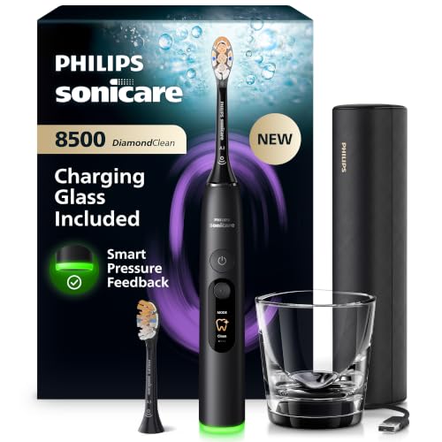Philips Sonicare Next-Generation DiamondClean 8500 Sonic Electric Toothbrush − with Smart Pressure Feedback, and 18 Settings, Black, HX8514/12