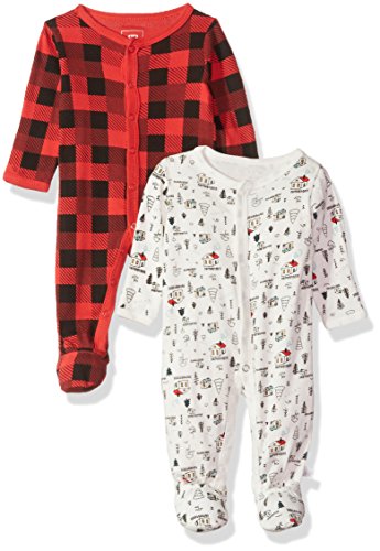 Rosie Pope Baby Boys Coveralls 2 Pack, Red Plaid & White Camping Theme, 3-6 Months
