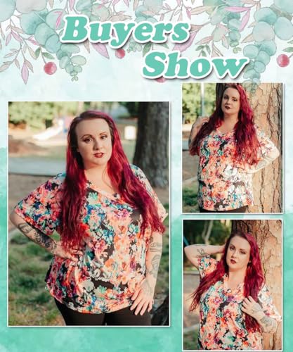 Image of TIYOMI Plus Size Tops for Women V Neck Tshirts Basic Tunic Casual Hawaii Floral Tie Dye Camo Summer Short Sleeve Tee XL-5XL