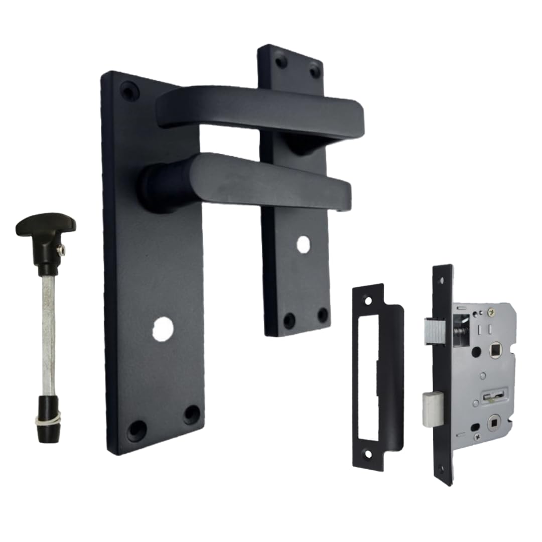Epsom Door Handle Black Victorian Straight Matt Bathroom Door Handle Set – Lever On Backplate 150Mm X 42Mm – Includes 3 Lever Mortice Sash Lock – 1 Pair