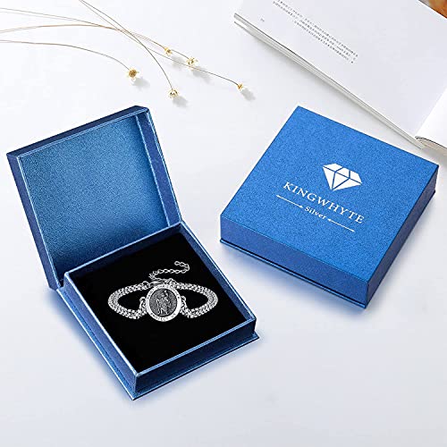 Kingwhyte St. Christopher Men's Bracelet S925 Sterling Silver Adjustable St. Christopher Medallion Bracelet Religious Protection Jewelry Father Son Gift #TOP6