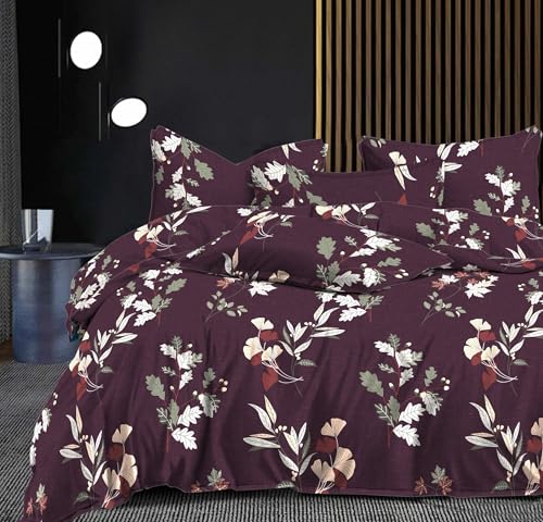 Image of PRISCILLA Reversible AC Comforter Set with Matching Bedsheet & 2 Pillow Covers (4 Pcs Bedding Set) for Double Bed, Glace Cotton (200 GSM, 400 TC) Printed, Reversible, All Seasons, 90x100 Inches, D3