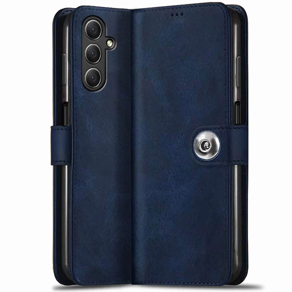 TheGiftKart Genuine Leather Finish Flip Back Cover Case for Samsung Galaxy M14 5G | Inbuilt Pockets & Stand | Wallet Style | Designer Button Magnet Flip Cover Back Case for Samsung M14 5G (Blue) (B0C2Y7CC1B) Amazon Price History, Amazon Price Tracker