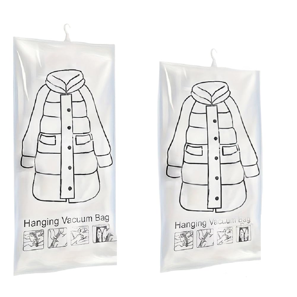 Vjsujehgy Wardrobe Organizer with 8pcs Hanging Vacuum Sealer Bags- Vacuum Storage Bags for Clothes, Suits, Jackets
