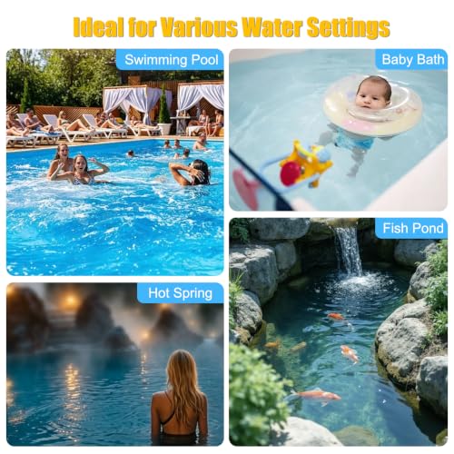 Image of Solar Pool Thermometer Floating,Digital Pool Thermometer,Waterproof IPX8 | Large easy-read display.Includes tether rope for secure floating.Switch between F /C. Perfect for pools,hot tubs & ponds
