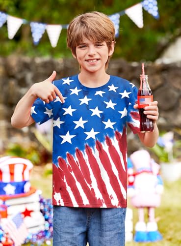 Image of BesserBay Unisex Kids 4th of July American Flag Tee Tie Dye Patriotic Short Sleeve Shirt 6-14 Years
