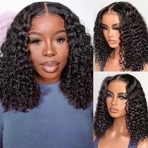 HAVI KING 14 Inch Short Bob Wigs Human Hair 13x4 Deep Wave Lace Front Wigs Human Hair Density 180 Human Hair Wigs for Women with Baby Hair