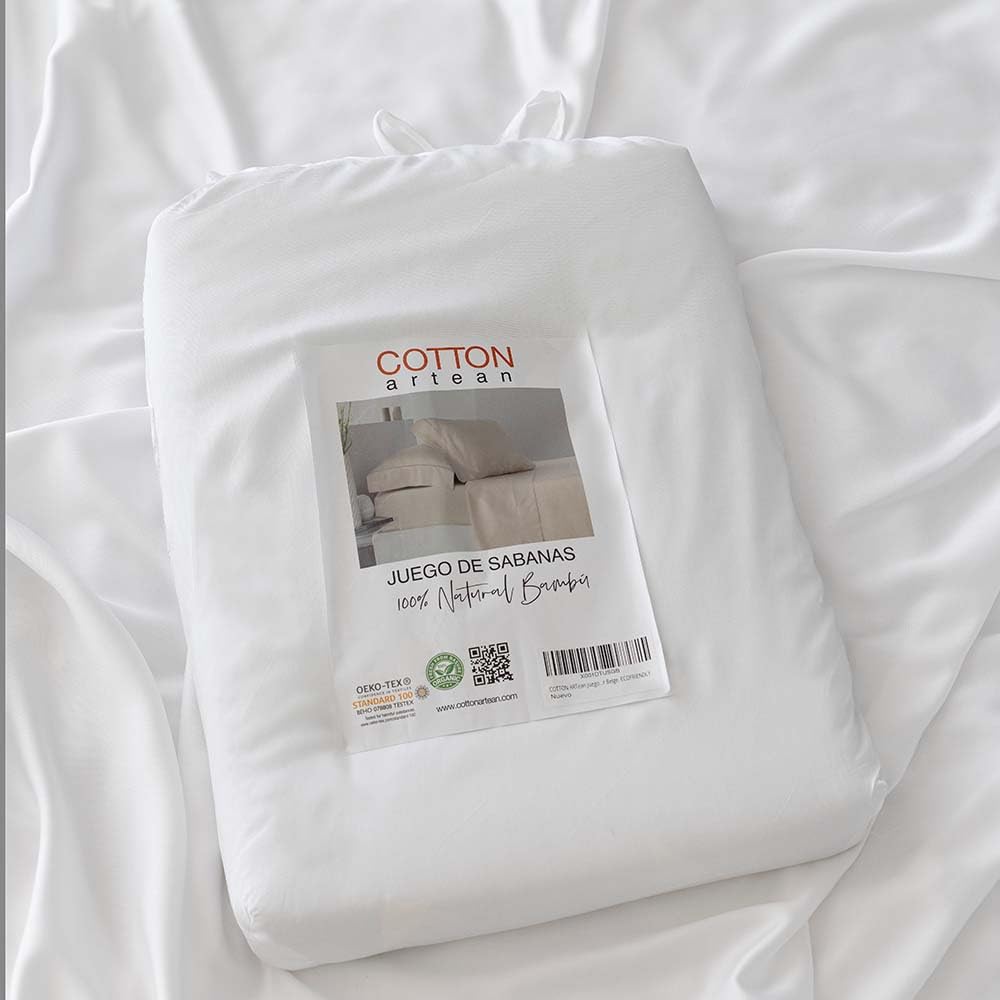COTTON ARTean Juego de sábanas Bambú ORGÁNICO e HIPOALERGÉNICO Cama de 150 x 190/200. Color Blanco. Eco Friendly