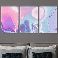 3 Piece Framed Canvas Wall Art Abstract Brushstroke Pink Pastel Liquid Canvas Prints Home Artwork Decoration for Living Room,Bedroom - 16