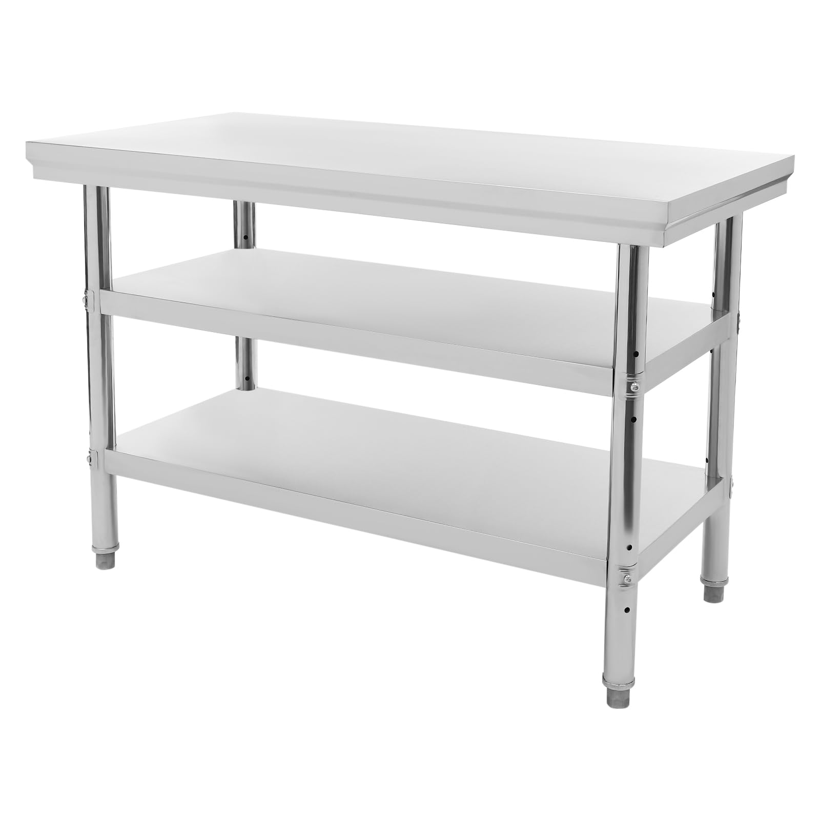 Tavolo da lavoro in acciaio inox, 3 ripiani, 120 x 60 x 90 cm | Tavolo da lavoro da cucina commerciale, portata fino a 100 kg, per cucine, garage, giardini