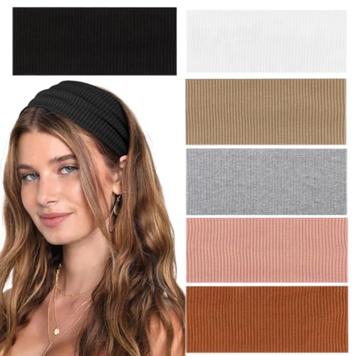 Image of MAYCREATE Hair Bands for Women 6-Color Stretchy Knit Headband Hairband for Woman Wide Non Slip Ladies Head Bands for Daily Yoga Workout Running Gym
