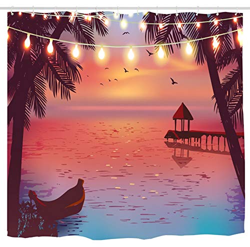 MimihomeShower Curtain Tropcial Beach, Ocean Seaside Dust Light Nature Relax Scenery Waterproof Bathroom Curtain Bath Curtain Bathroom Accessories with Hooks, 72W by 72H Inch
