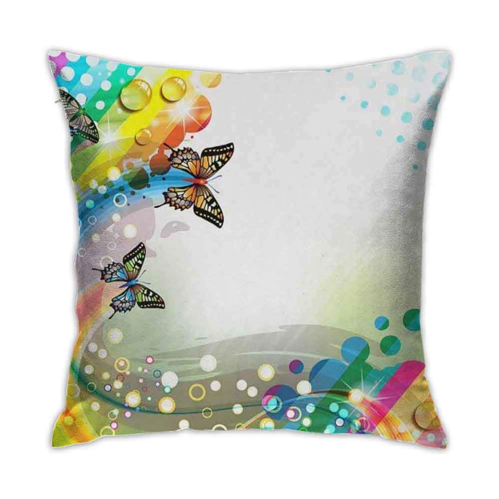 Cushion Cover 16 x 16 Inch Butterflies Sunbow Abstract Decorative Square Throw Pillow Cover Soft Polyester Pillowcase Comfortable Cushion Pillow Case for Home Sofa Couch Decoration 40 x 40 cm