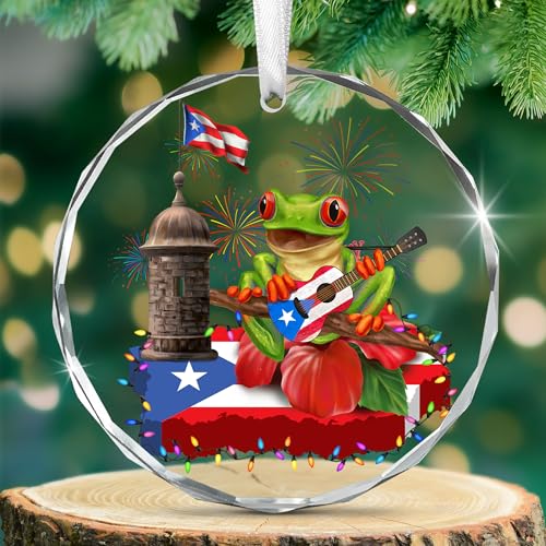 FLAGWIX Puerto Rico Gifts for Women - Coqui Frog Glass Christmas Ornaments