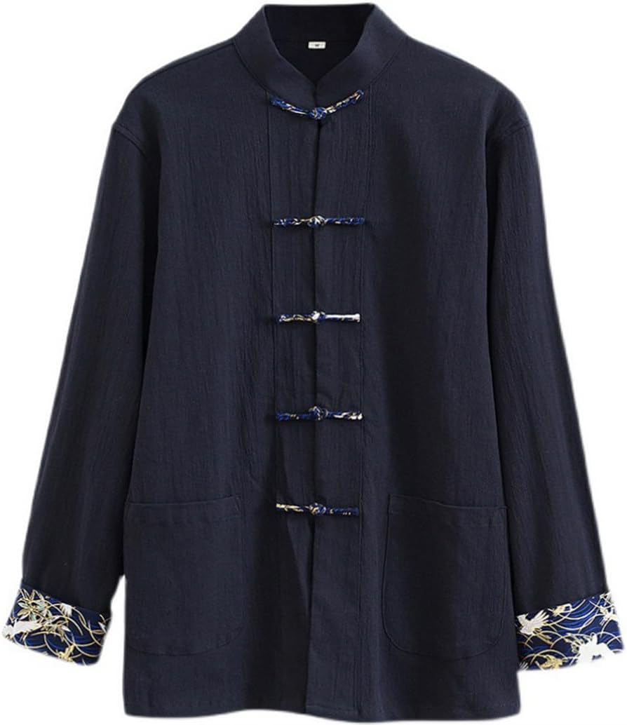 Cotton Linen Tai Chi Uniform Set Tang Suit Chinese Traditional Martial Art Long Sleeved Coat Tops Pants, black-6XL