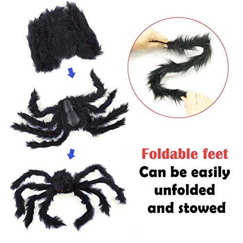 ESSENSON Halloween Decorations - 12 FT Giant Round Spider Web and Fake Large Hairy Spider Props Scary Halloween Yard Door & Outdoor Decor with Super Stretch Cobweb Decorations Party Favors by ESSENSON - Image 3