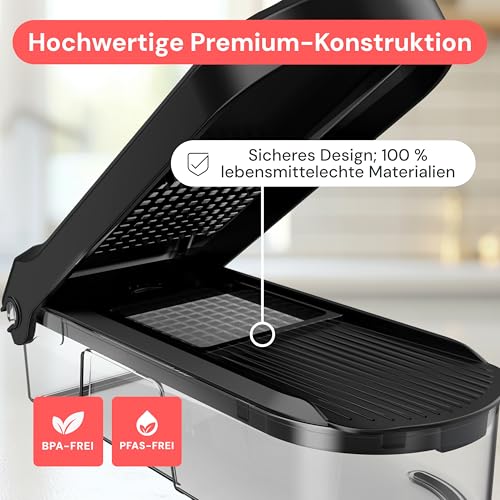 Fullstar Gemüseschneider und Mandoline Gemüsehobel - Julienne- und Würfelschneider für Gurken Zwiebeln Kartoffeln Früchte - Reibe für Gemüse Käse - Küchenzubehör Küchengeräte (6-in-1 Kompakt Schwarz) 5