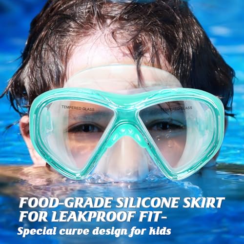 Image of Kids Swim Goggles Snorkel Diving Mask for Boys Girls Ages 5-15, Two-Color Anti-Fog Swimming Goggles with Nose Cover