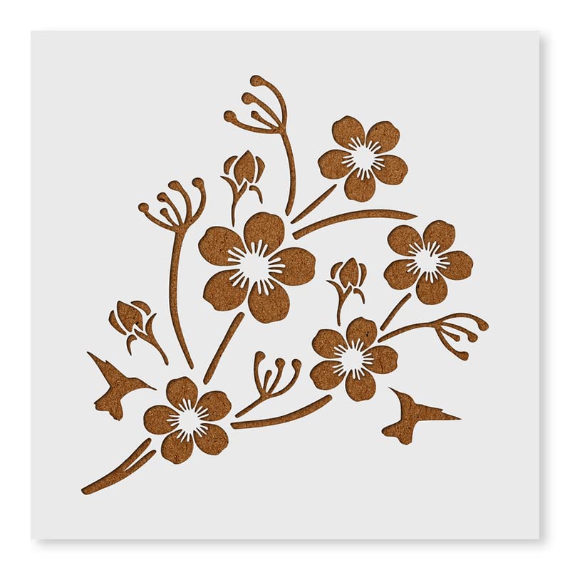 Stencilia Flower Branch with Birds Stencils for Art, Craft and Painting Small Size 6x6 inch Reusable Stencil for Painting, Fabric, Glass, Wall Painting, and Craft Painting
