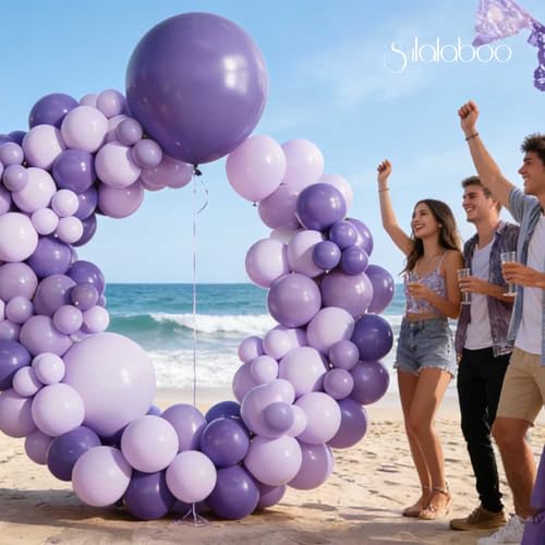 Image of Purple Balloons Arch Kit 155Pcs Lavender 18 10 5 Inch | Light Purple Different Sizes Latex Balloon Garland for Birthday Anniversary Wedding Party Decorations