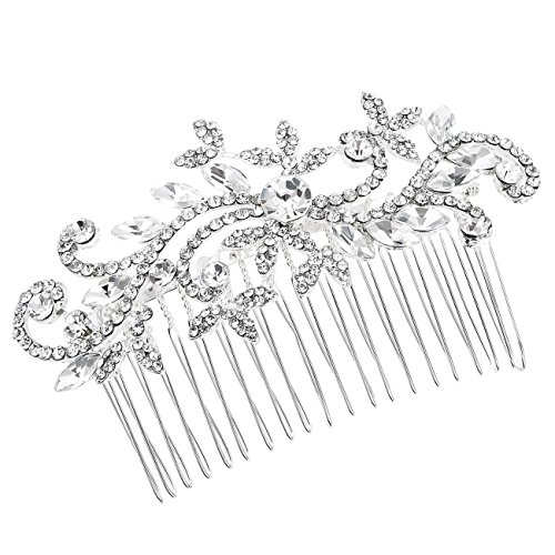 FAYBOX Silver Rhinestones Leaves Bridal Hair Comb Prom Party Wedding Accessories