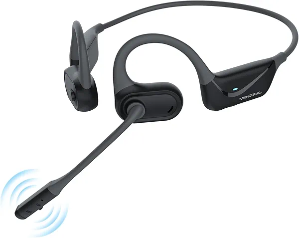 MONODEAL Open Ear Headphones with Mic, Lightweight Bluetooth 5.4 Headset with Microphone Noise Cancelling Mute Button, Wireless Headset Earphones for Work, Driving, Home Office, Workouts