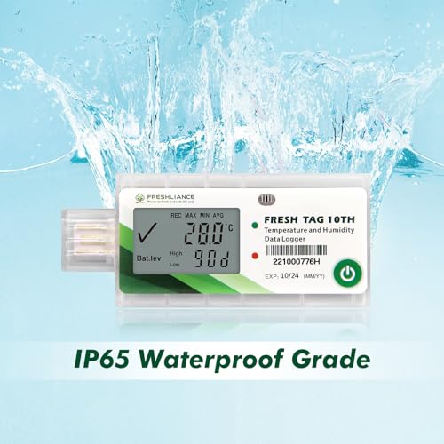 Image of Freshliance LCD Temperature Humidity Data Logger, Single Use USB Temperature Humidity Recorder with PDF or CSV Report, 65000 Readings -22℉~158℉ High Accuracy, 90days, 1pack, Fresh Tag10TH