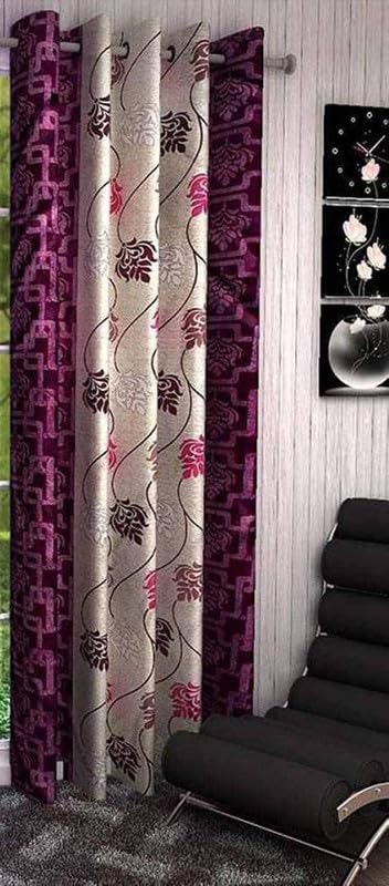 K 2 6 Premium Polyester Fabric Leef Printed Curtains Door for 7 Feet, Wine, Single Piece-picture-26
