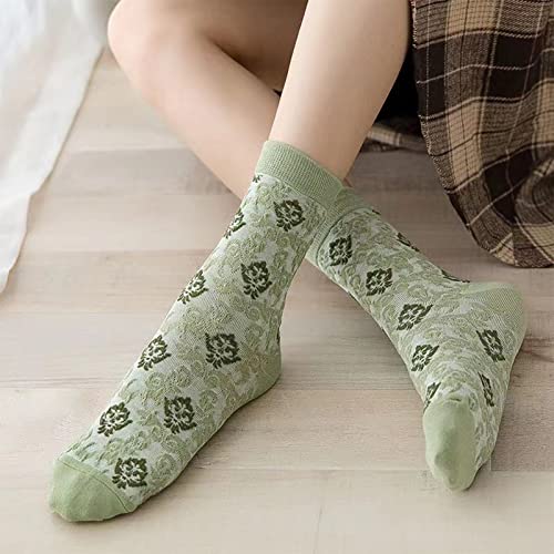 Image of DXYAKY 5 Pairs Womens Floral Cotton Socks Vintage Patterned Crew Socks Novelty Ankle Ruffled Warm Casual Dress Socks
