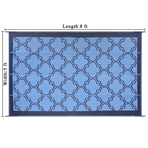 Maghosu Outdoor Rugs 5x8Ft, RV Rug Camping Rug,Outdoor Plastic Straw Rug Patio Rugs for Outdoors,Backyard, Deck, Picnic, Beach, Trailer(Navy Blue) - Image 2