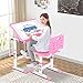 EBTOOLS Set Scrivania Scuola e Sedia Bambini, Scrivania per Bambini, Tavolo e Sedia 2 Pezzi, Scrivania Tavolo Sedia Ergonomica, Altezza Regolabile 54-76cm, Angolo Regolabile 0-45°, Rosa