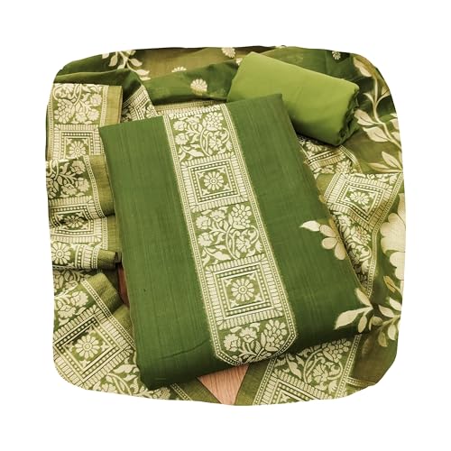 Women Muga Cotton Jamdani Unstitched Salwar Suit Dress Material for Women Cotton Pure, 3 Piece Suit Fabric with Pichwai Weaving Dupatta, Free Size Up to 6XL-image-47