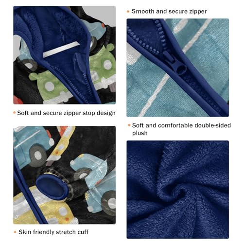 Colorful Cars on Black Background Toddler Fleece Jacket Girl Boys Hooded Fleece Jacket Coat Warm Outwear Zip-up 3-10T3