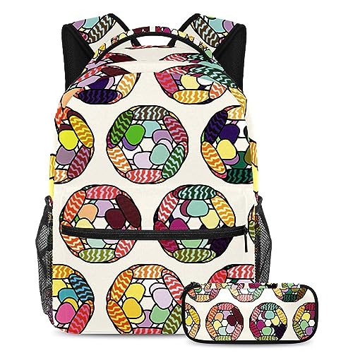 Sac à dos champignon multicolore avec trousse pour enfants et adolescents de 40cm