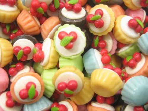 Dollhouse Miniature Food Lot 20 Mixed Color Cupcakes Cherry Topping Art Deco Supply Dollhouse Food - 6320