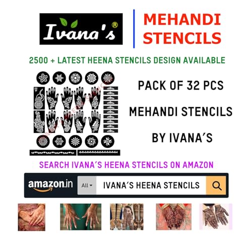 Ivana's Set of 32 Pcs Combo Pack, Reusable Mehandi for Hands Henna Tattoo Stencil for Women, Girls and Kids Easy to Use in Just 4 Steps Indian Design Collection, C-2014 - Image 4