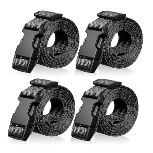 4 Pack Luggage Strap Adjustable Nylon Straps with Buckle Utility Straps for Suitcases Sleeping Bag Compression Tightening and Attachment(Black 6.2ft)