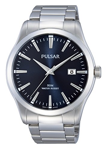 Pulsar Reloj de Pulsera de Acero Inoxidable para Hombre, Esfera Negra, 50 m, PS9297X1