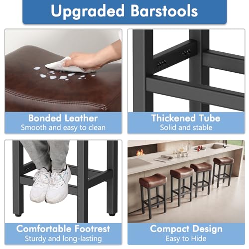 Image of 29 Inch Bar Height Bar Stools Set of 2, 29 inch Barstools for Kitchen Island Counter, Backless Bonded Leather Bar Height Stools with Thick Saddle Seats & Heavy Duty Metal Base, Easy Assembly, Brown /Black