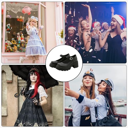CouieCuies Mary Jane Women Chunky Heel Platform Pumps Buckle School Shoes Black Gothic Shoes4