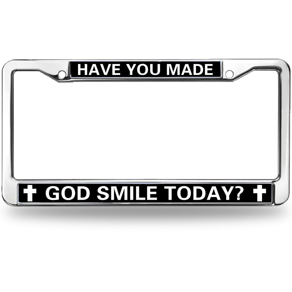 Made God Smile License Plate Frame for Birthday Gift Jesus Christ Faith Aluminum Alloy License Plate Frame Corss and Love Chrome